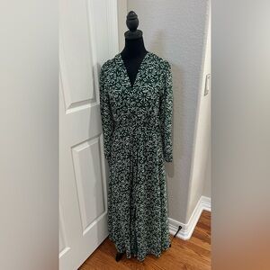 ZARA GREEN ZW COLLECTION FLORAL PRINT MIDI CHIFFON DRESS WITH LINING SIZE M
